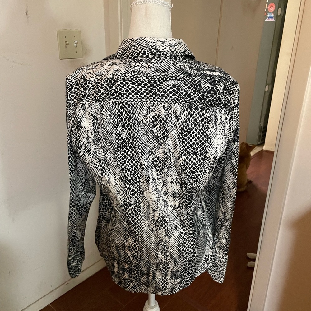 Calvin Klein Snakeskin shirt size LG black white button down long sleeve cotton - Picture 7 of 16